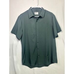 Level Ten Mens Short Sleeve Button Down Shirt Dark Green Stretch Medium